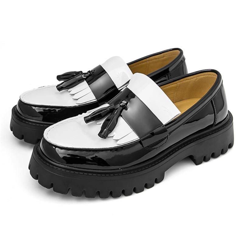 

Роскошные дизайнерские новые черно-белые лоскутные туфли с кисточками и увеличивающей высоту подошвой для мужчин, свадебное платье, выпускной вечер, формальная обувь 38