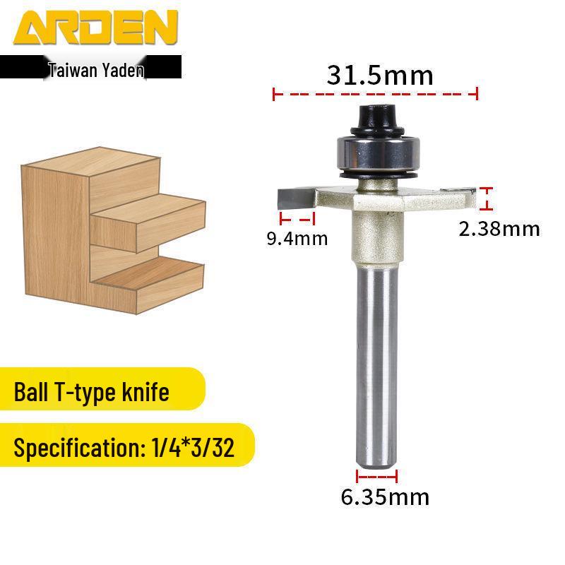 Taiwan Yaden T-Type Ball Bearing Edge Trimmer & Slotting Cutter for Woodworking