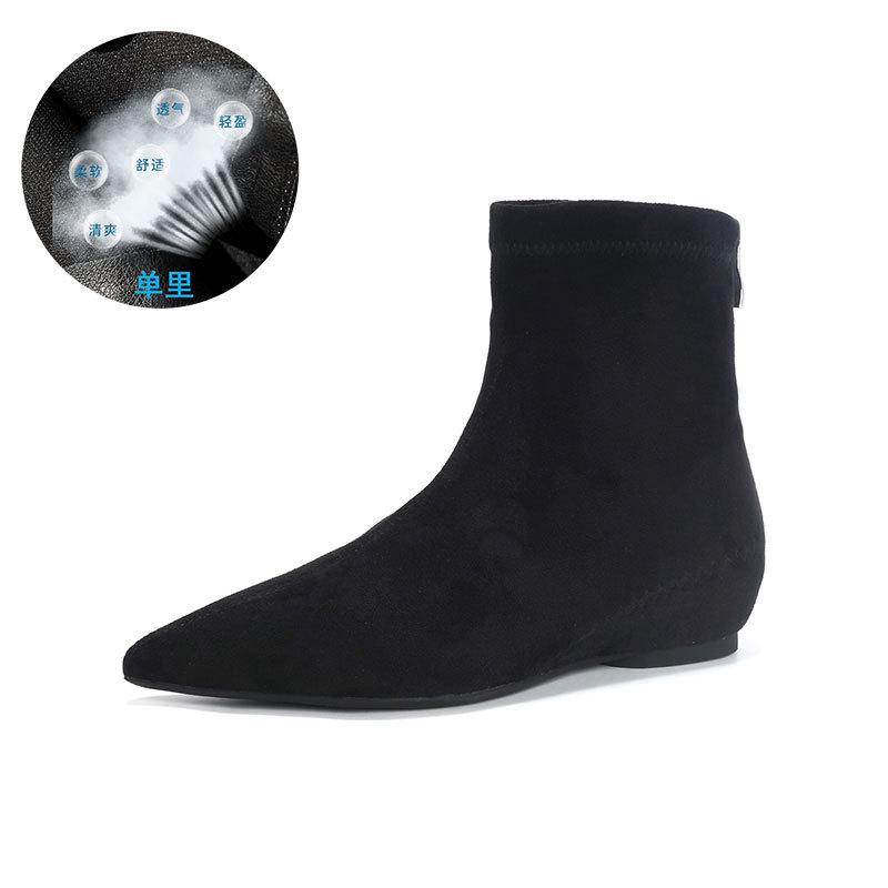 Inner height increase pointed thin boots short boots women's autumn and winter new suede elastic boots French foreign versatile small naked boots
