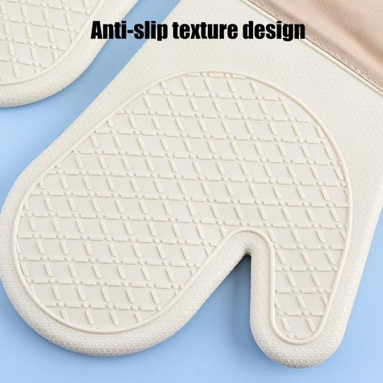 2Pcs Silicone Oven Mitts High Temperature Kitchen Gloves Non-Slip Silicone Lined Oven Gloves Machine Washable Kitchen Gloves for Baking Grilling