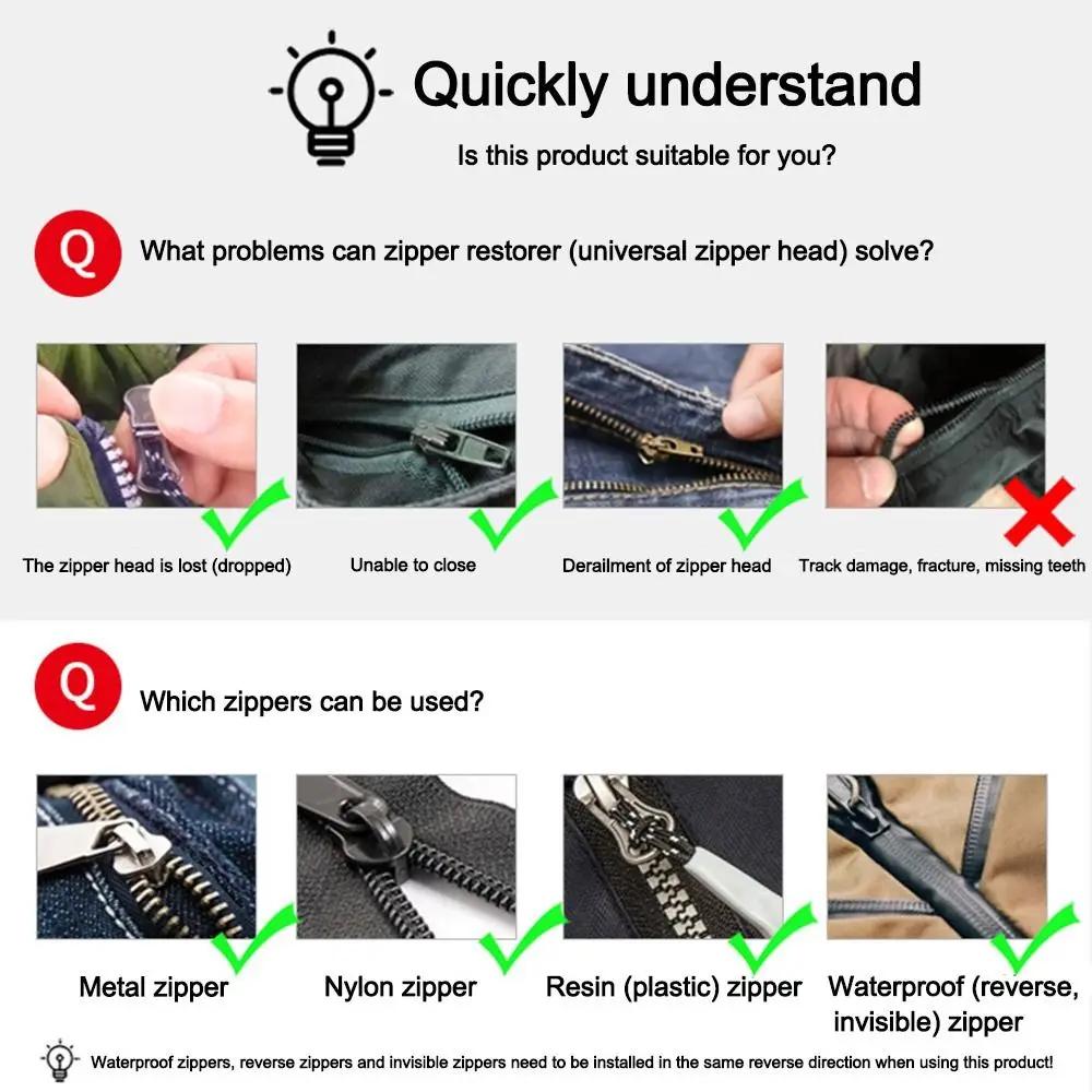 Durable 3 Different Size Zipper Repair Kit Replacement Bad Buckle Universal Zipper Head DIY Slider Teeth Suitcase Zipper Head