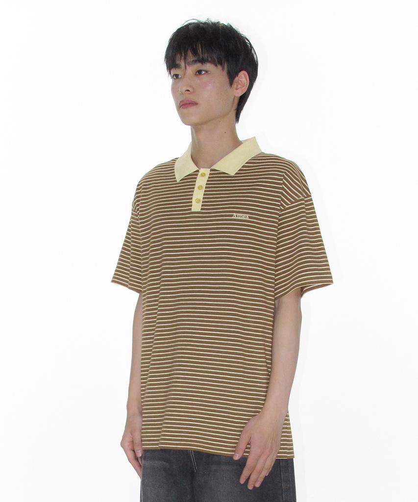 AMES-WORLDWIDE Basic Stripe Collar Tee Brown