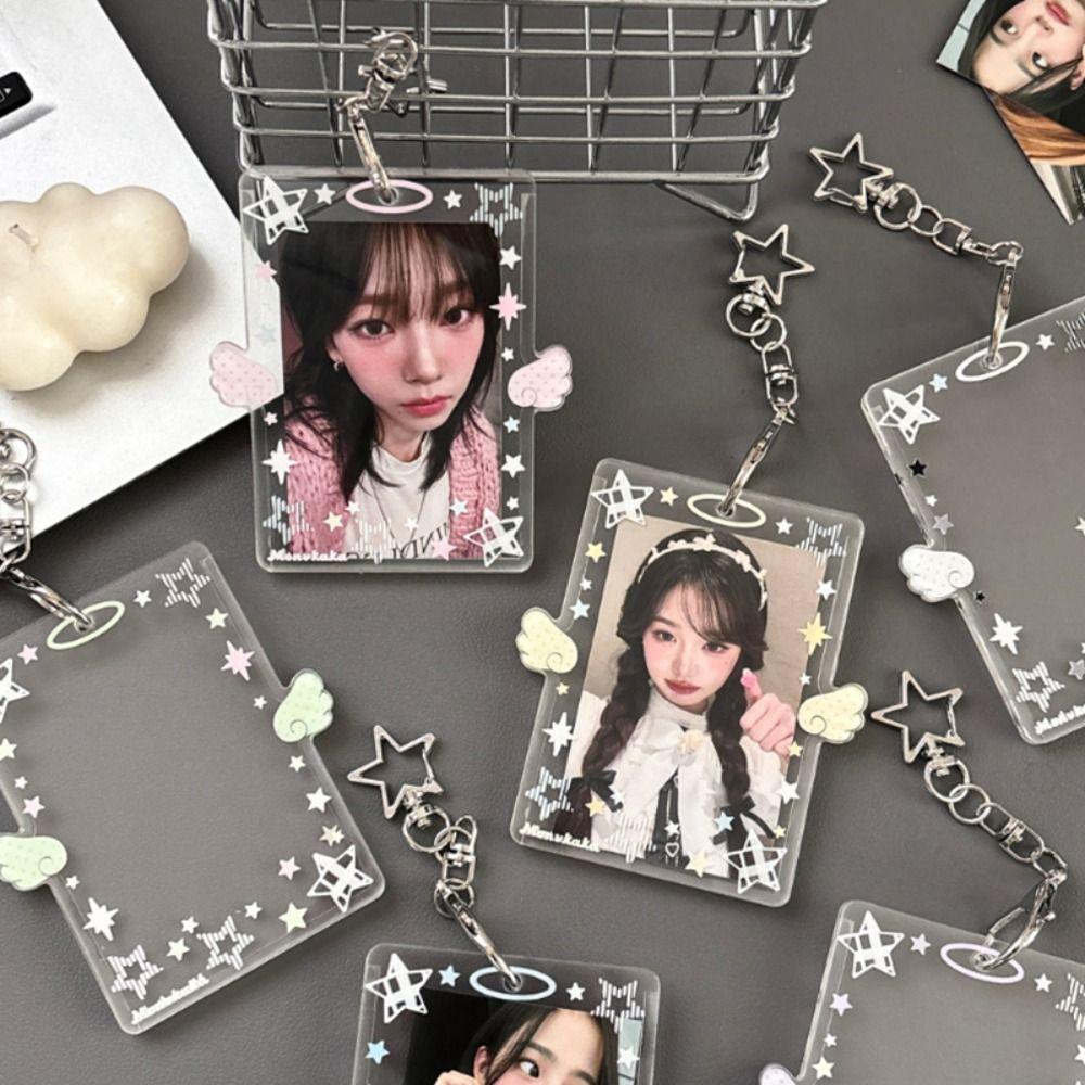 INS Acrylic Photocard Holder Bag Pendant 3 Inch Card Display Card Holder Colorful Angel Wings Card Protector Bank Card