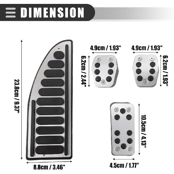 Motoforti Car Manual Transmission Fuel Brake Dead Pedal Cover Set, for Ford Focus 2 3 4 MK2 MK3 MK4 Kuga Escape RS ST 2005-2017, Metal, Black Silver