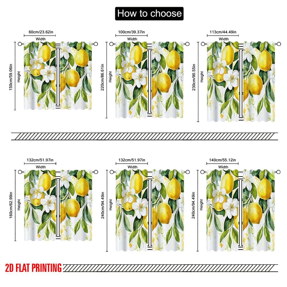 2 szt., druk płaski 2D Zasłona okienna LemonBlossomCanvas Tkanina poliestrowa (bez pręta) Dekoracje Do Domu Idealne dla