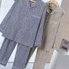 Dragon Pavilion Four Seasons Men's Pajama Set: Imitation Cotton Lycra Cardigan with Turn-Down Collar and Long Sleeves.