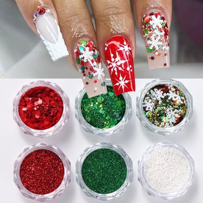 Nail Glitter Christmas Color Scheme Snowflake Sequin Glitter 6 Color Set Nail Glitter Diy