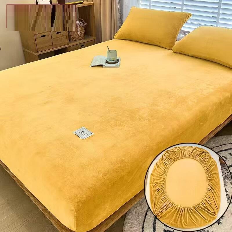 Solid Color Milk Velvet Fitted Sheet Soft Comfortable Bedding Mattress Protector Autumn Winter Warm Mattress Cover for Bedroom