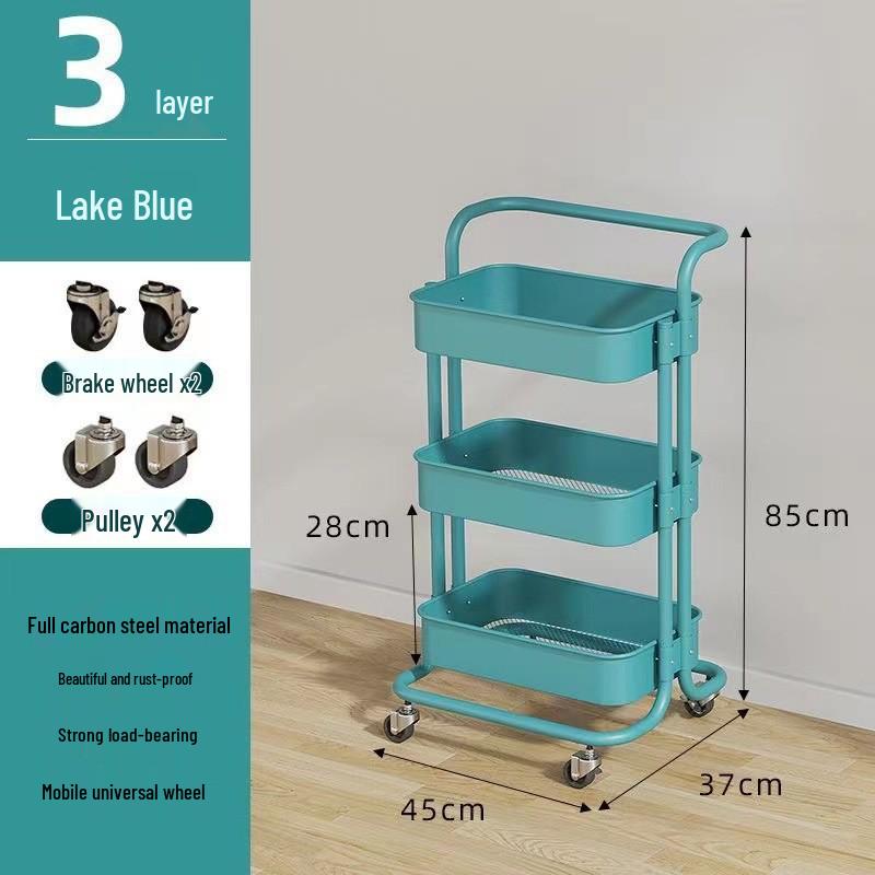 Kitchen Floor-Standing Multi-Layer Snack, Fruit & Vegetable Rotating Storage Trolley