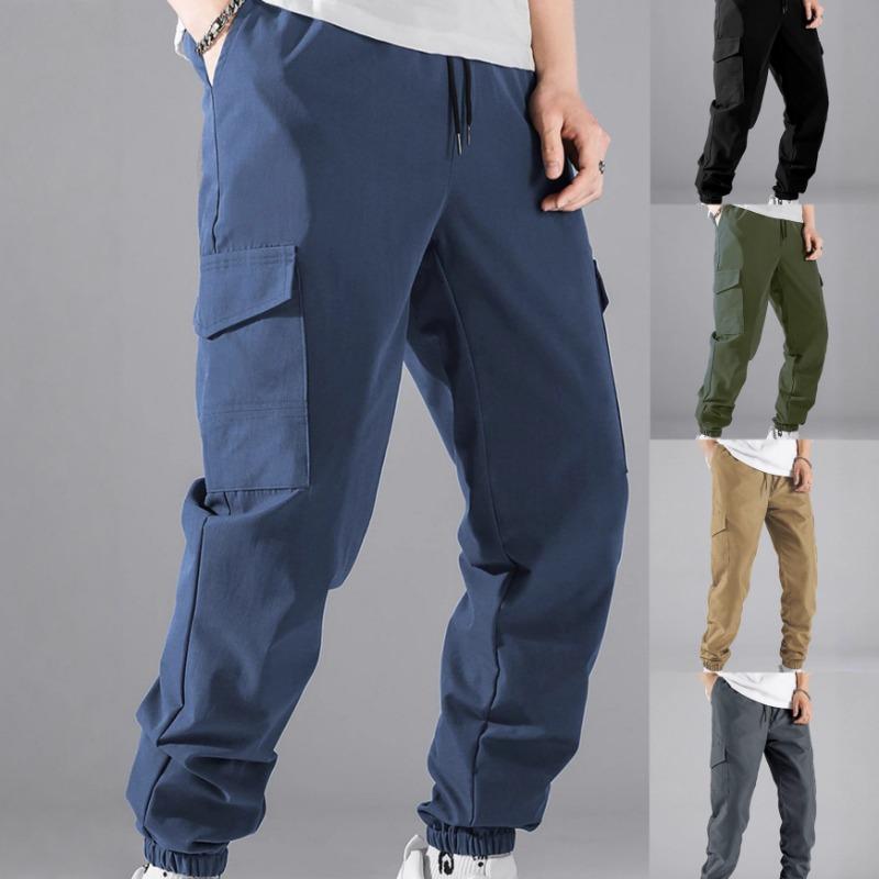 Men Multi Pocket Casual Cargo Long Pants Vintage High Street Work Trousers