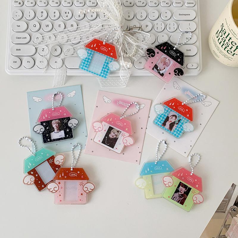 Korean Ins Style Y2K Wing House Hard Card Folder Brick Acrylic For 1Inch Id Photo Storage Display Pendant Keychain Ornaments