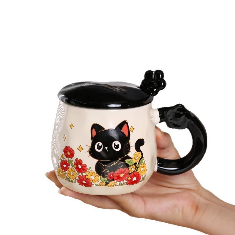 Kreative Katze Tasse mit Deckel Geschenk Trinkbecher Süße Hase Keramik Kaffeetasse Büro Wasserbecher