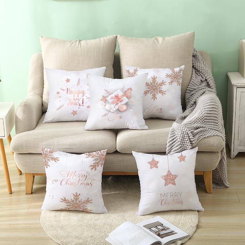 Peach Skin Snowflake Cushion Cover Christmas New Sofa Pillow Cover Home Pillow Cover Home