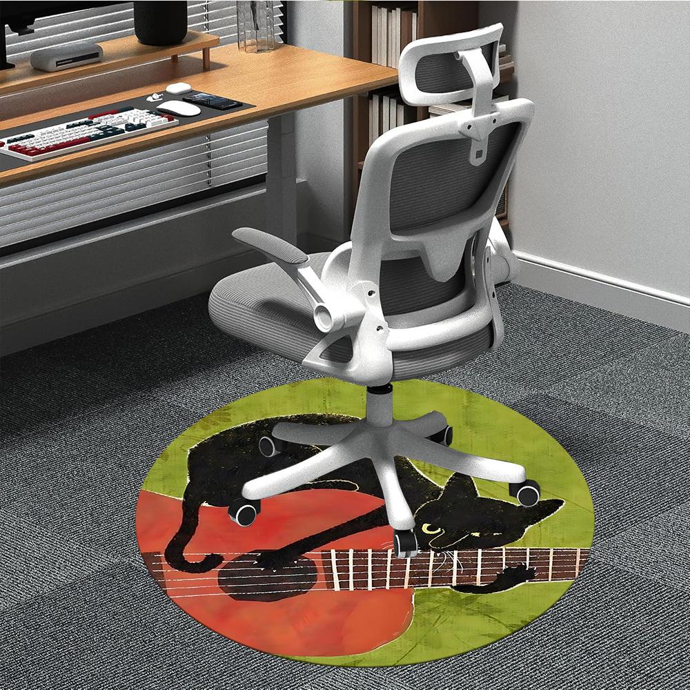 

1pcGuitar Cat Office Round Area Rug, Indoor Mat Suitable ForOffice, Under Office Chairs Bedroom Living Room Home Decor, Room Deco 075 80cm by 80cm