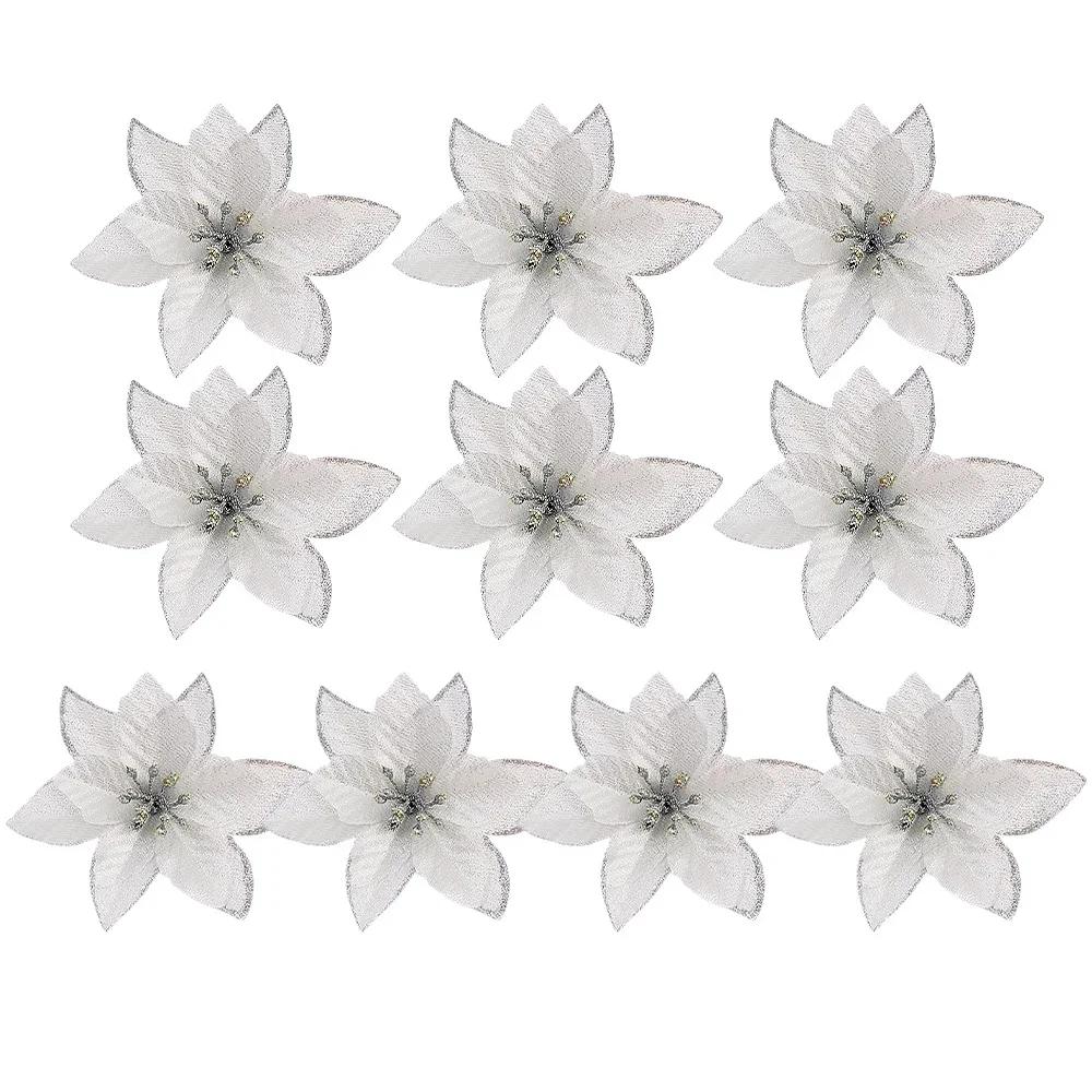 

50/10 шт. красные золотые блестящие рождественские цветы искусственные поддельные цветы цветочные гирлянды новогодняя елка украшения для вечеринки домашний декор 10PCS