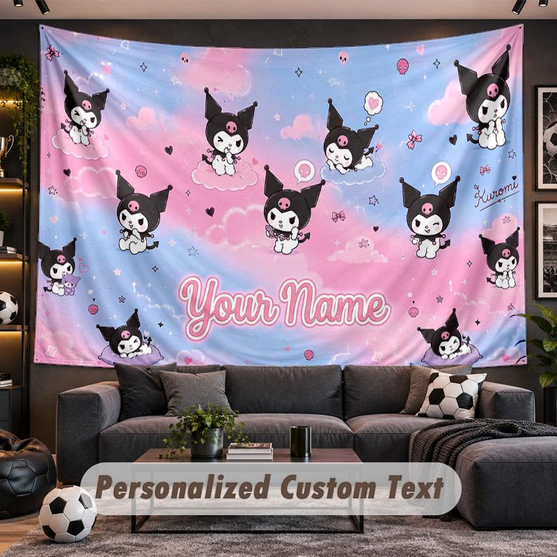 Kuromi Personalized Tapestry Support Custom Name, Wall Art Home Decoration