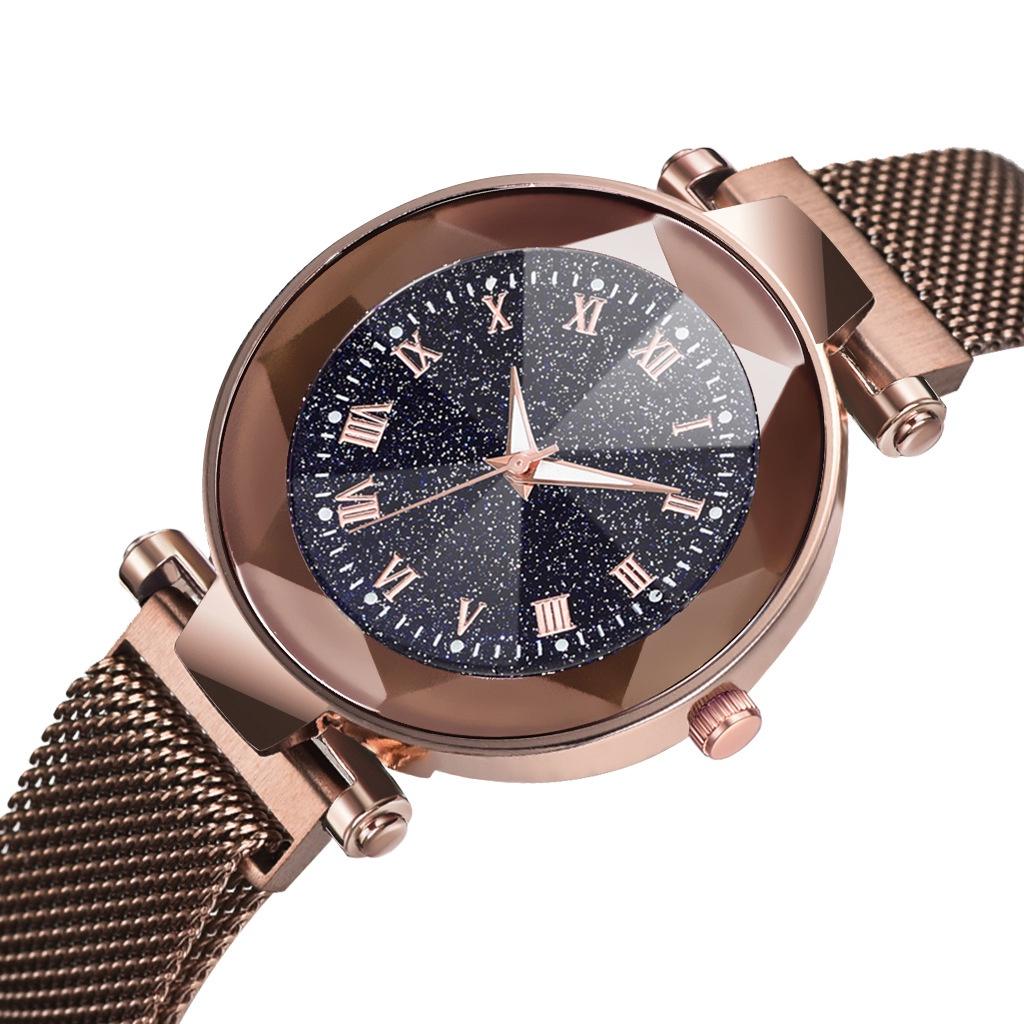 Elegant Women Starry Sky Luminous Watch With Roman Numerals And Magnetic Buckle