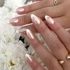 24Pcs French Almond False Nails Pink Stiletto Press On Nails With White Edge Design And Glue Simple Wearable Nail Tips