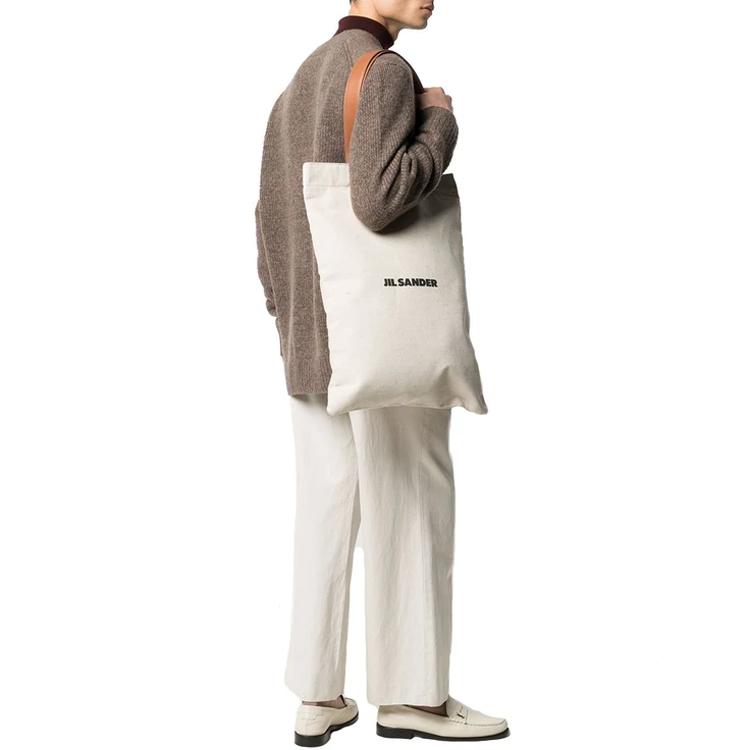 Jil Sander Classic Printed Logo Large Capacity Canvas And Leather Tote Shoulder Bag Unisex Tote Bags White JSMS852457MSB73019102