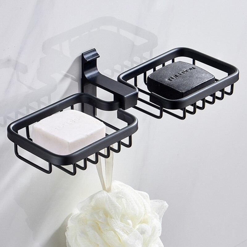 Black soap cups Wall space Wall space Aluminum suction cup Strong soap cup Stainless bathroom shelf | Soap cups