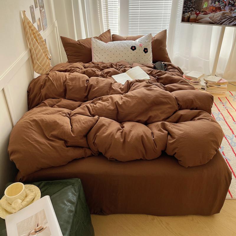 Solid INS Style Bedding Set For Adults Kids Pink Cotton Fitted Flat Sheet With Pillowcases Colorful King Queen Full Size