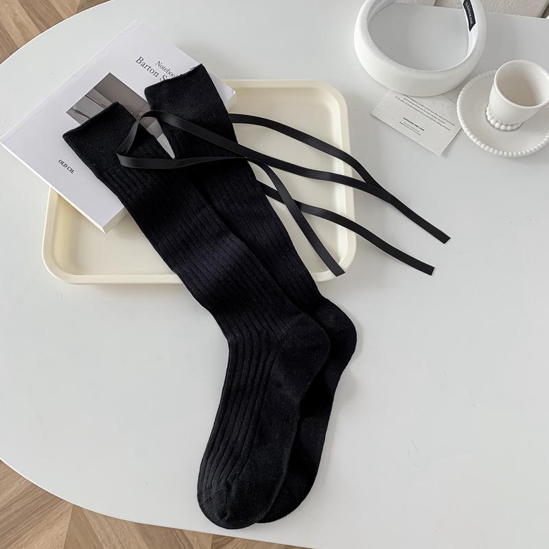 

Calf Socks Women S Straps Bow Stockings Japanese Jk Style Girl Lolita Socks Spring And Summer Sweet Solid Color Women S Socks One size fits all чорний