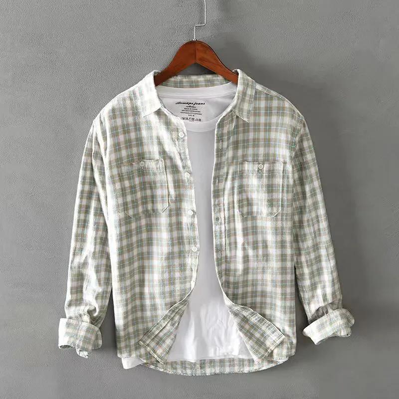 

Men s Spring/Fall Vintage Casual Long-Sleeve Color Block Shirt Youth Simple Commuter Plaid Shirt XXXL сірий