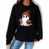 Women'S Halloween Ghost & Pumpkin Print Hoodie,Casual Knit Polyester Sweatshirt with Kangaroo Pocket,Long Sleeve Drawstring Hooded Top for Fall/Winter
