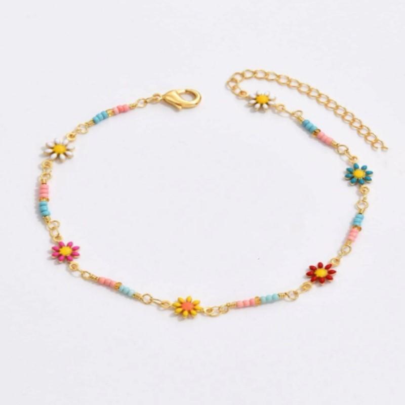New Fashion Chrysanthemum Daisy Chain Anklet for Women Summer Boho Chic Daisy Beaded Foot Chain Party Vocation Jewelry Gifts