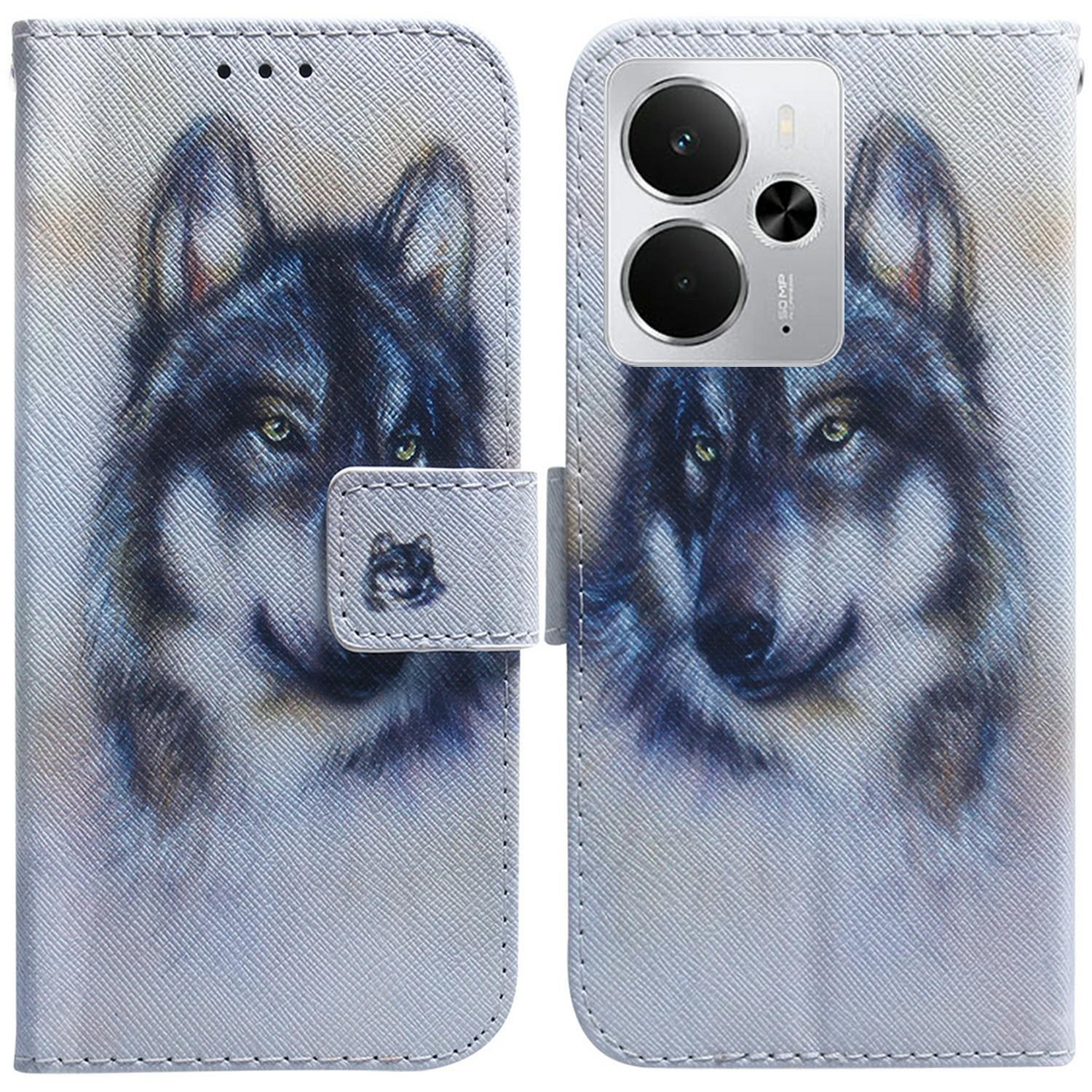 

For Realme 14 5G Wallet Case Pattern Print Leather Phone Cover Wolf
