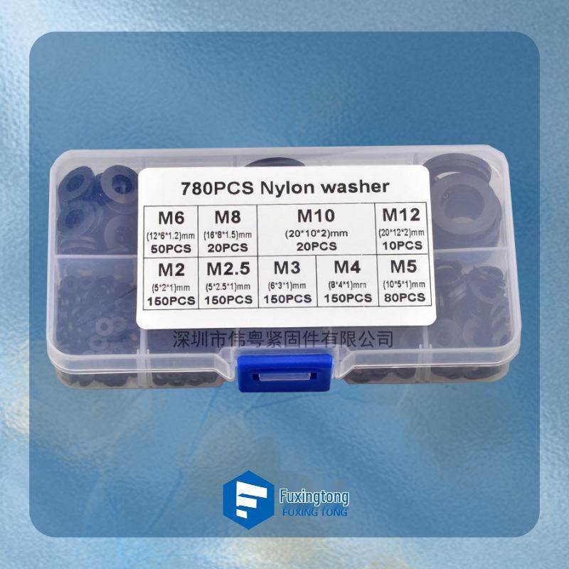 Black Nylon Flat Washer, PA66, Sizes M2-M12, 480-780 Pcs.