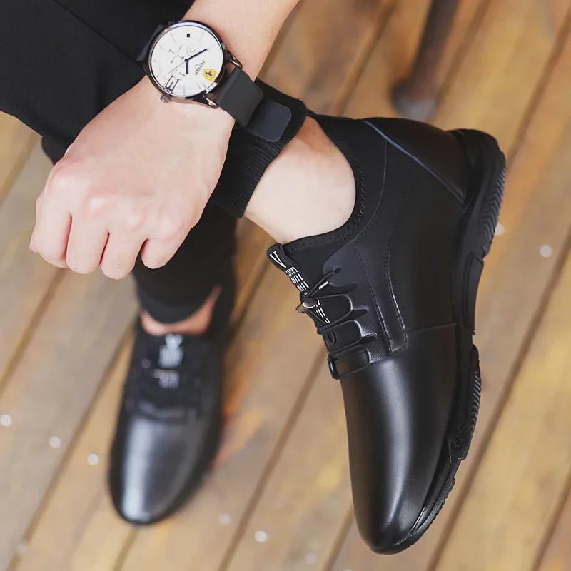 Męskie buty ze skóry naturalnej podwyższające wzrost: 6CM & 8CM Koreański Modny Biznesowy Casual