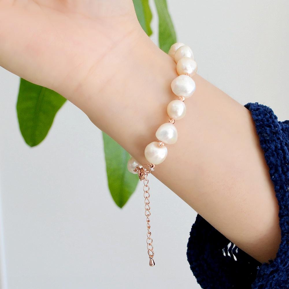 Large Pearl Bracelet White Irregular Baroque Pearls Adjustable Silver Bracelet Natural Pearl Gold Bracelet Women Fashion Jewelry