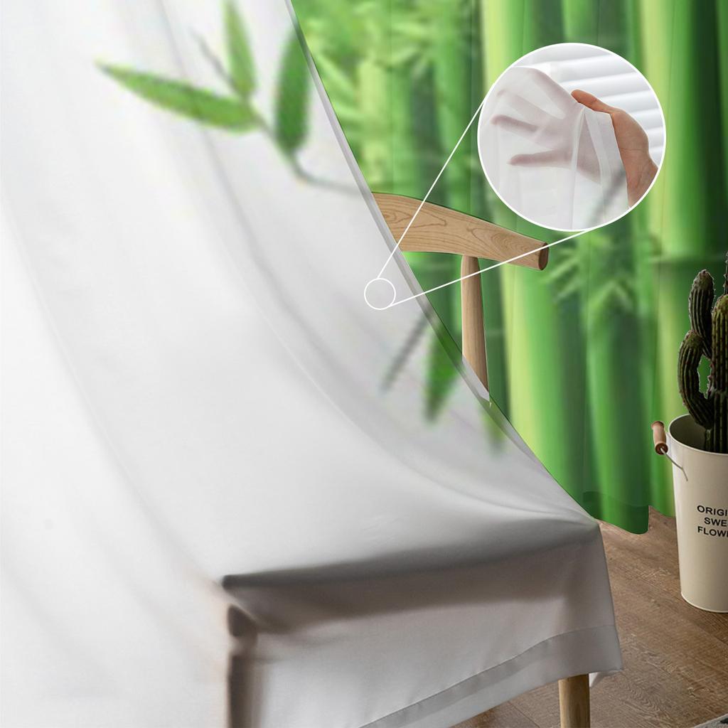 Bamboo Green White Plant Tulle Sheer Curtains for Living Room the Room Bedroom Kitchen Decoration Voile Organza Curtains