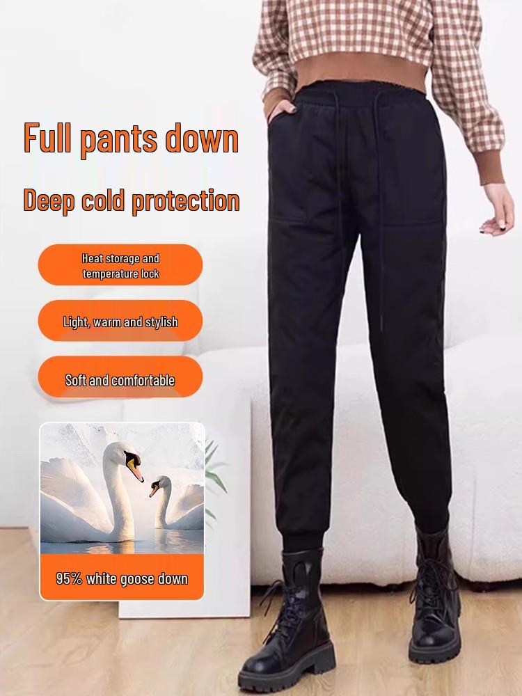 Damen High-End Gänsedaunen Winterhose - Kältefest, Bündchen für Skifahren, -40°C.