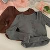 Women's Slim Fit Square Collar Long-Sleeved T-Shirt with Chest Pads for Autumn and Winter