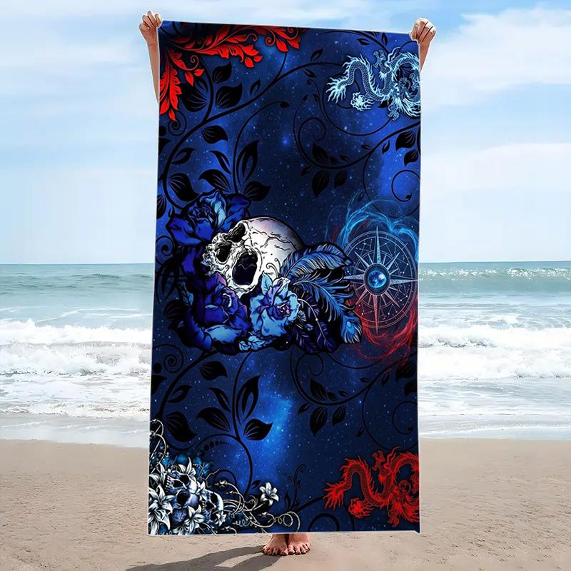 Gotischer Totenkopf Aufdruck Strandtuch, Großes Weiches Schnelltrocknendes Handtuch für Strand Camping Schwimmen