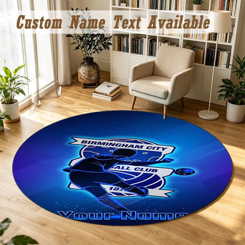 Round Rug Custom NameBIRMINGHAM CITY Football Pattern Non Slip Carpet Home Floor Decor