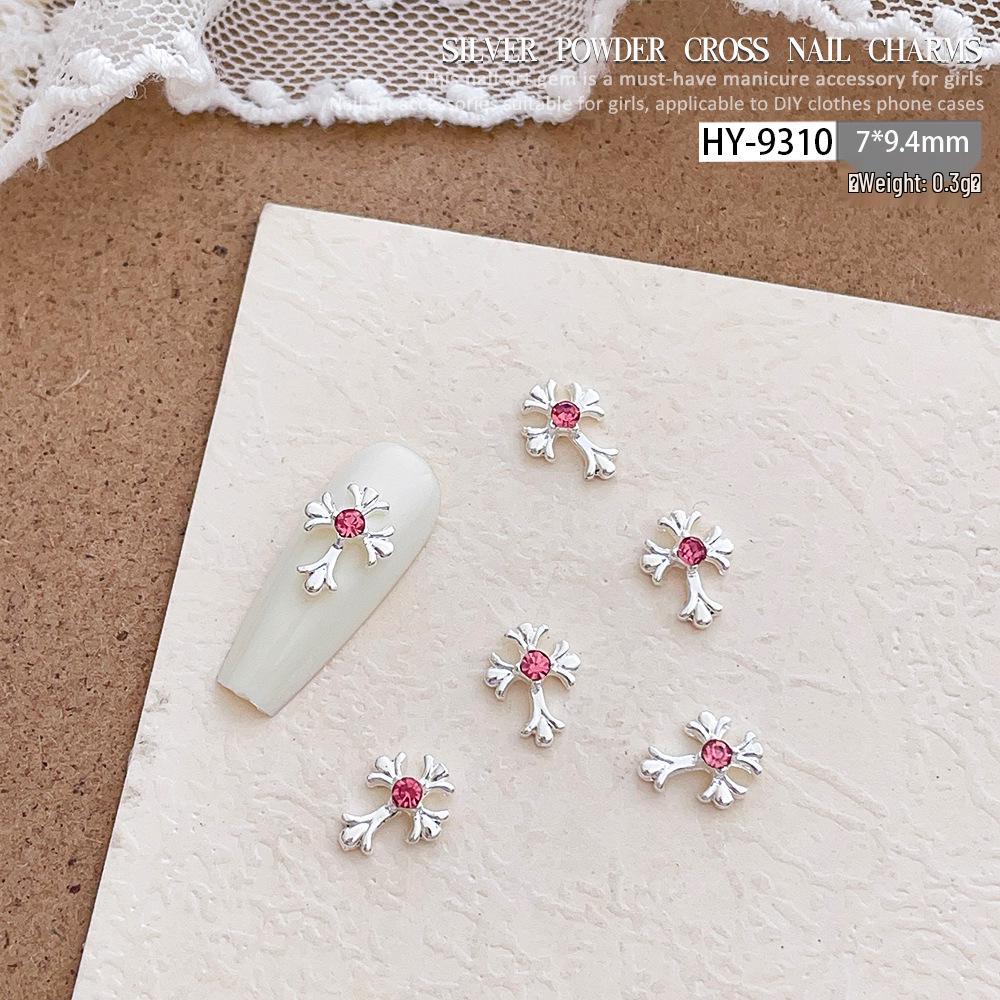 Pink Rhinestone Cross Nail Art Decorations: Multiple Styles of Wearable Metal Nail Accessories