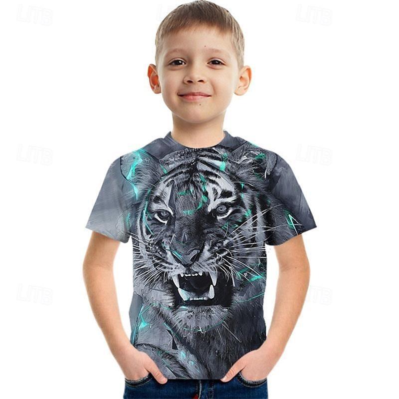 Boys 3D Animal Tiger T shirt Tee Short Sleeve Summer Spring Fashion Basic Kids 4-12 100