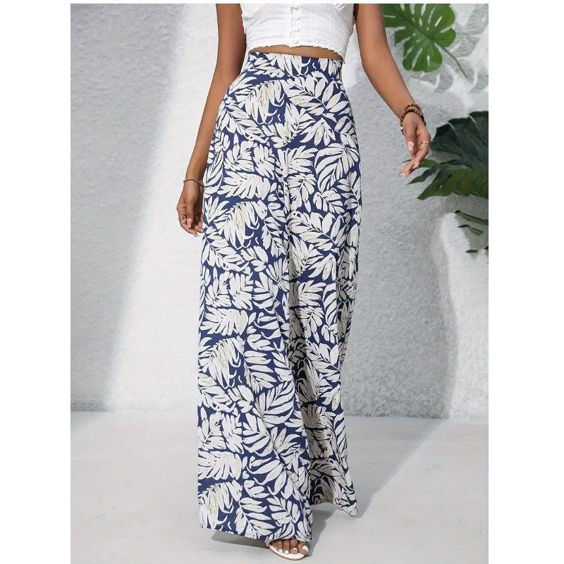 Cross-Border Bohemian Style Autumn New Fashion Leaves Print Loose Casual Elastic High Waist Wide Leg Pants Trousers