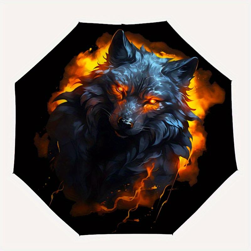 1pc Flaming Wolf Durable Cartoon Folding Umbrella, Portable Compact Umbrella for Men and Women R092