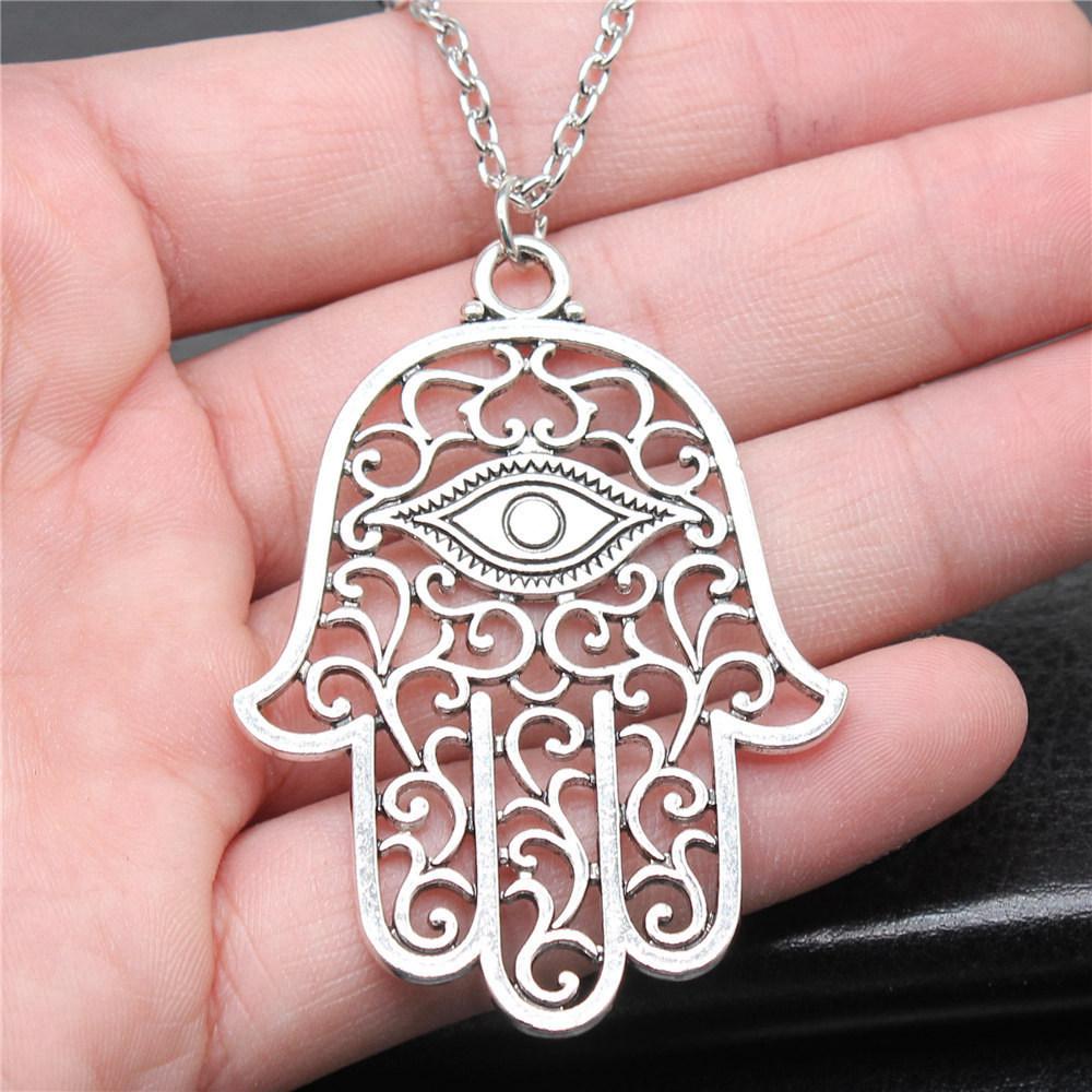 Hand of Fatima Eye of Horus Protection Amulet Pendant Antique Bronze Metal Women Collar Necklace Hot Sale