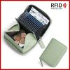 Japanese Style Cowhide RFID Card Wallet, Accordion Multi-Slot Anti-Skimming Zipper Genuine Leather Card Holder for Daily Use