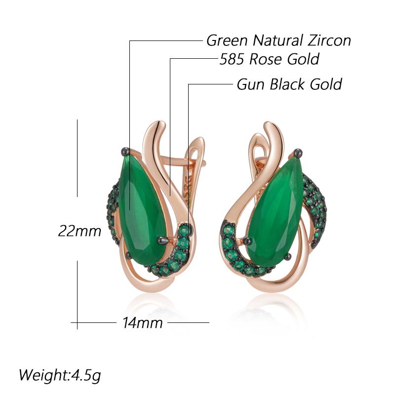 Luxury Green Natural Zircon English Earrings For Women  Rose Gold And Black Plating Crystal Flower Daily Fine Jewelry