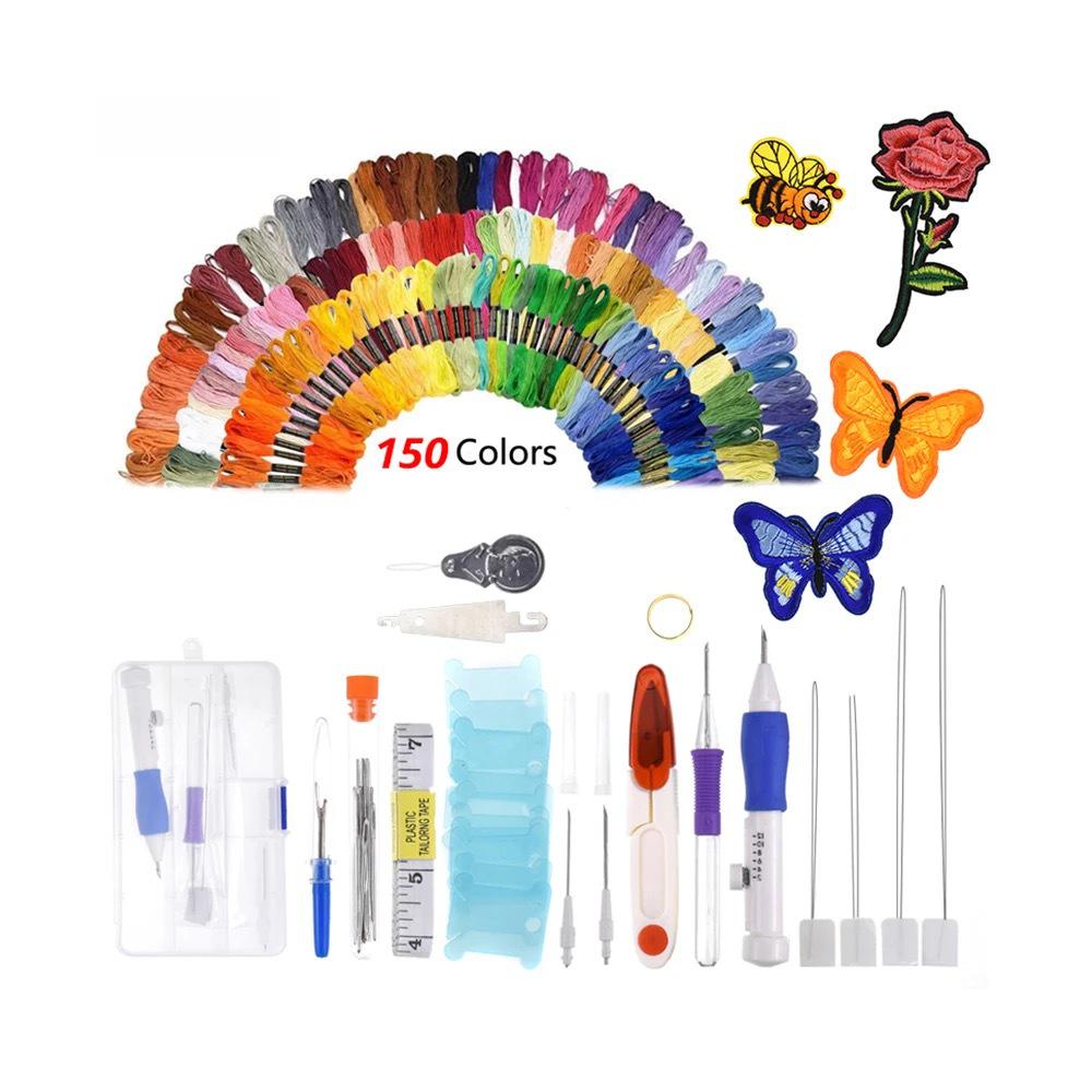 Set Acul de Pumn pentru Broderie și Ață de Mătase pentru Cusături în Cruce, Croșetă