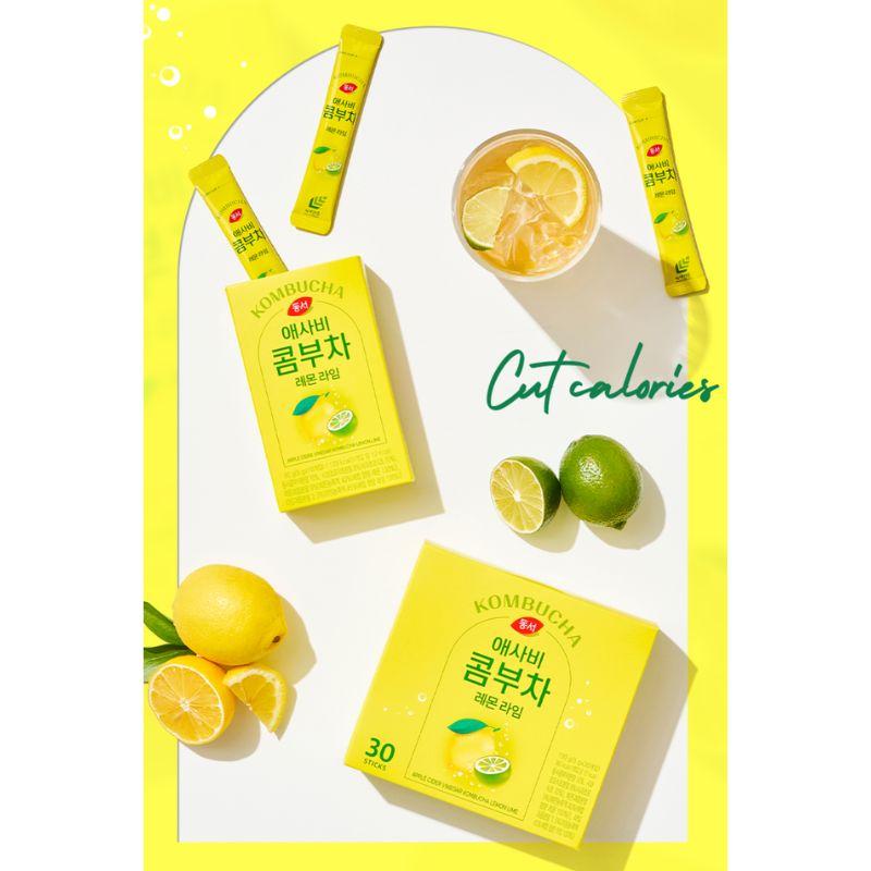 Kombucha Tea Powder Stick Lemon Lime Flavor 5g x 30 Sachets Korean Style Citrus Tea
