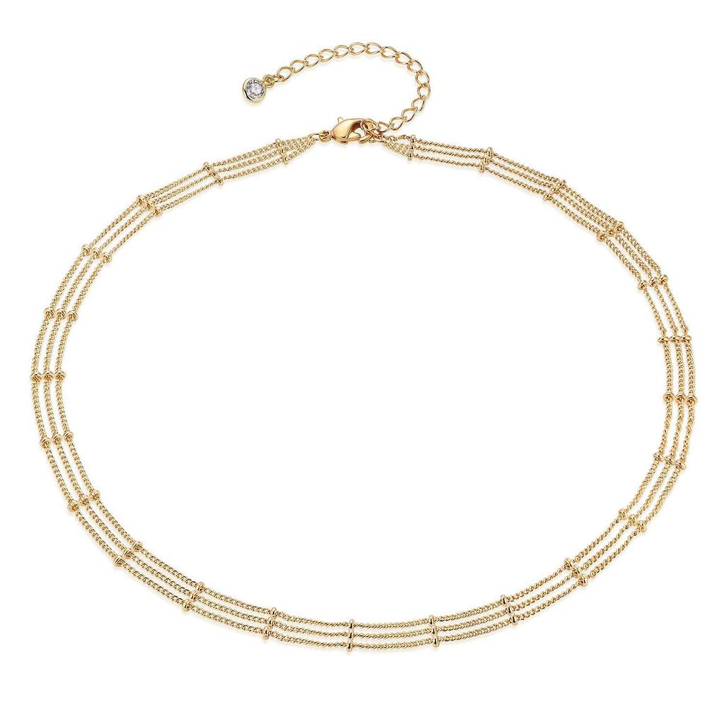 18K Gold-Plated Stainless Steel Multi-Layer Chain Necklace with Side Clasp for Women