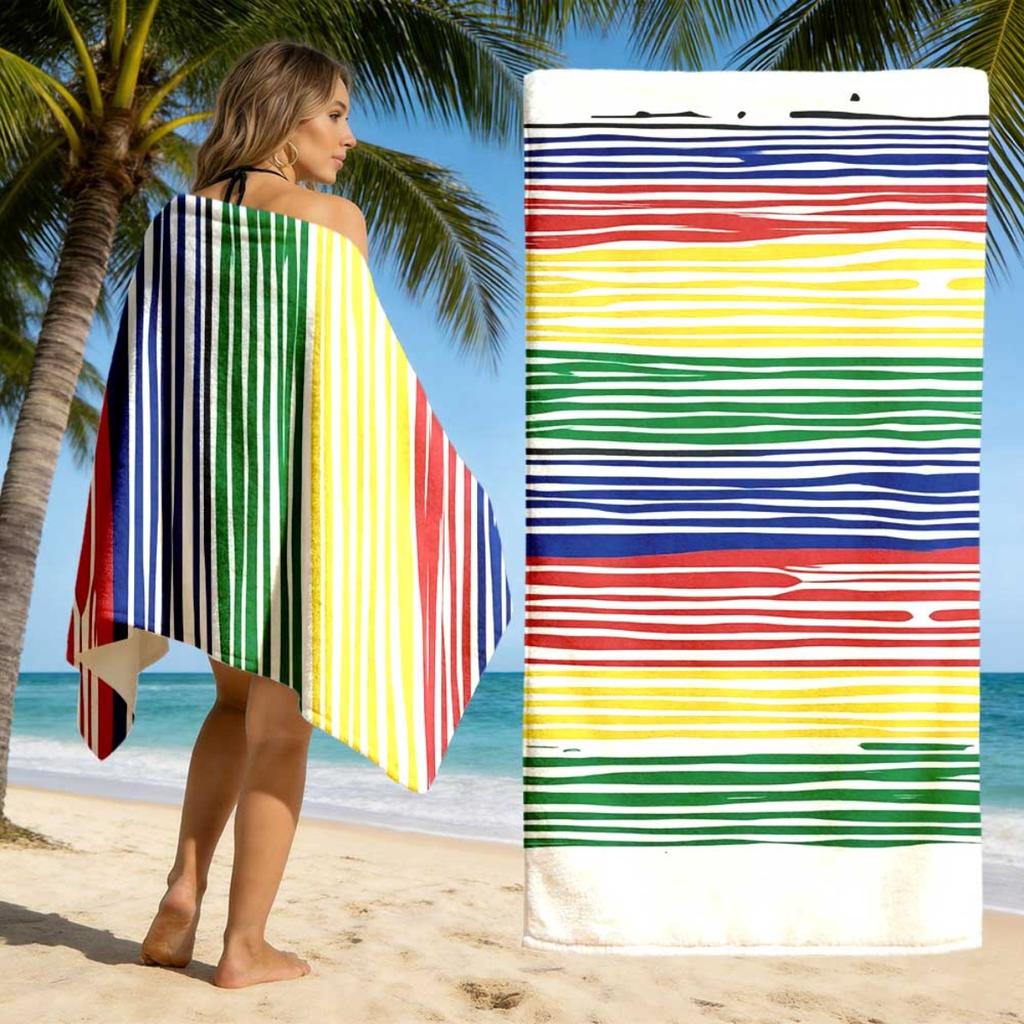 Colorful Stripe Beach Towel Unisex Lightweight Absorbent For Pool Beach Surfing Diving Camping Summer Essential Gift