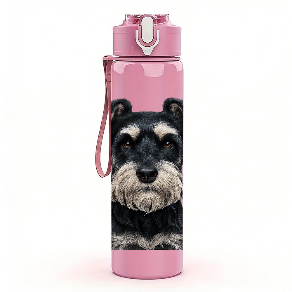 1PC Black Silver Schnauzer Bust 750ml Color Plastic Sports Water Bottle Leakproof Flip Straw Lid For Sports Office Home Use